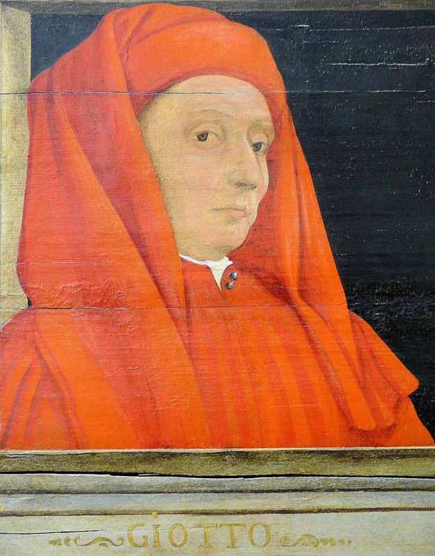 portrait of the artist giotto dressed in a red cloak