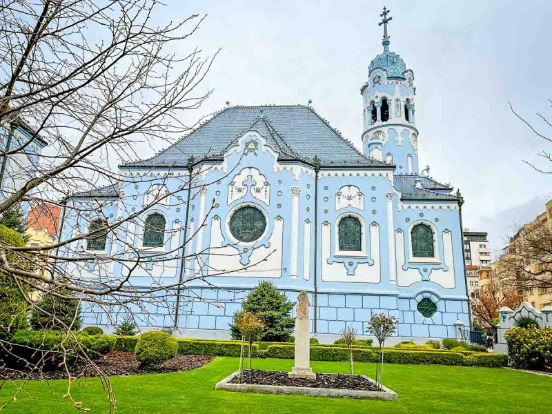 art nouveau exterior of blue church in bratislava