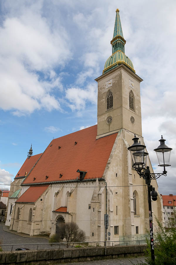 exterior of bratislava with cathedral bell tower