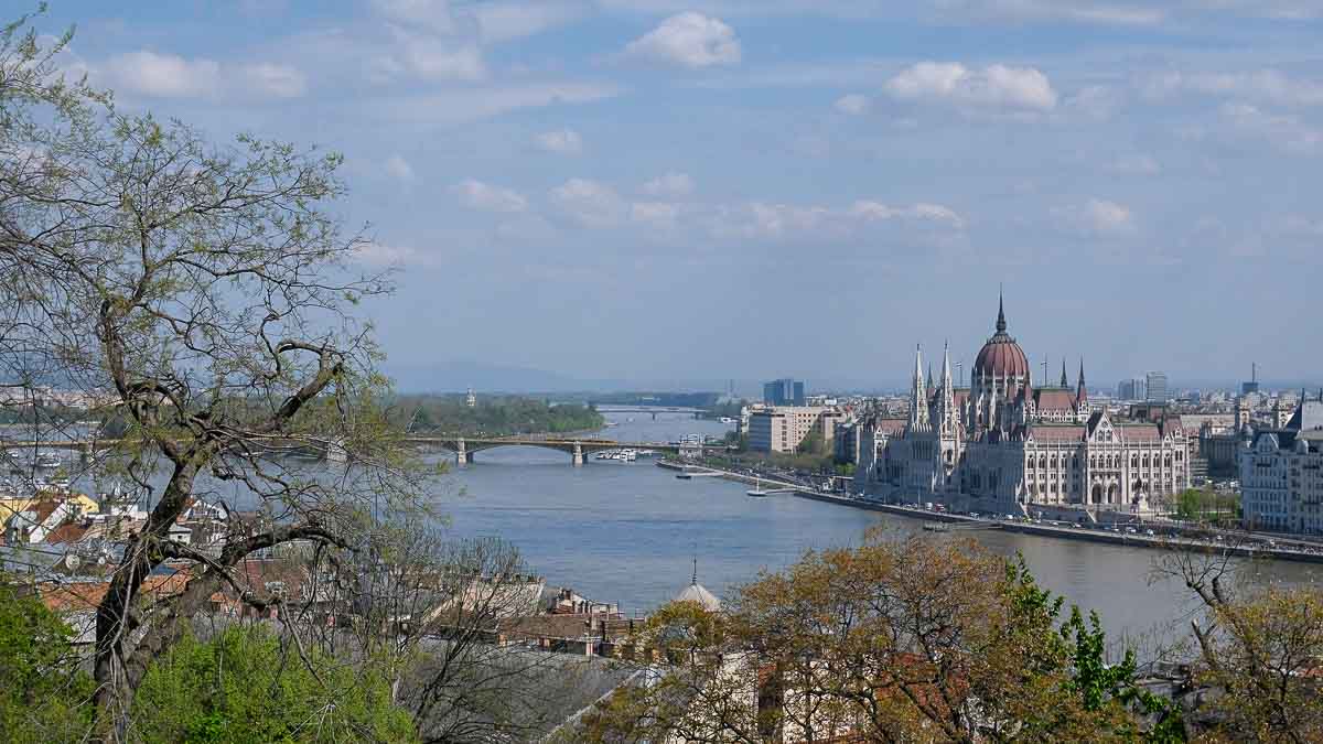 view of the river danube and parliament building in budapest from castle hill