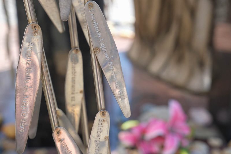 metal plates with names of victims of the holocaust as part of memorial at budapest great synagogue