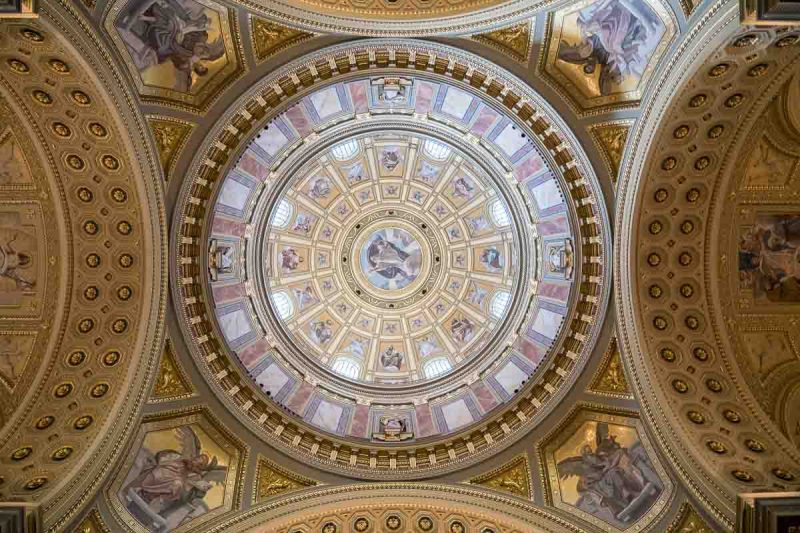 gorgeous domed ceiling in st stephens basilica in budapest in hungary