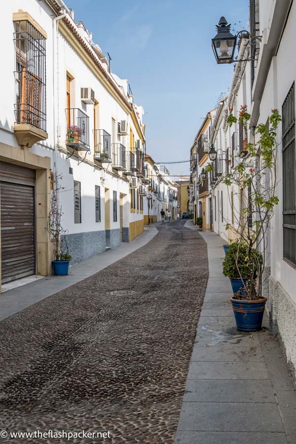 narrow cobbled street lined with whitewashed houses