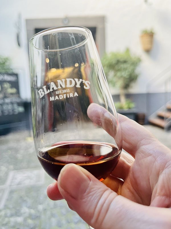 person holding a glass of madeira wine