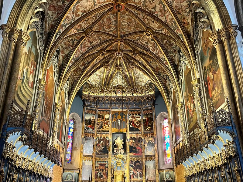 gilded and wooden ornate altar and choir of funchal cathedral