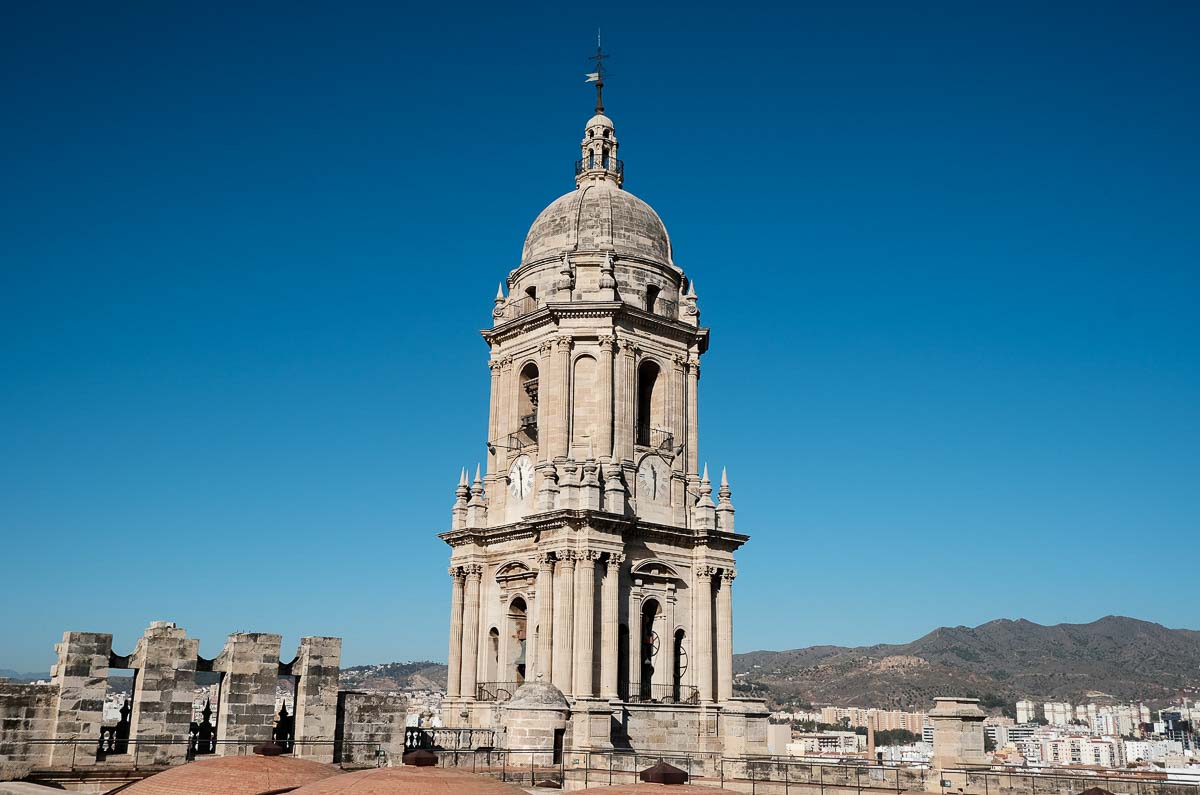 single bell tower of malaga cathedral