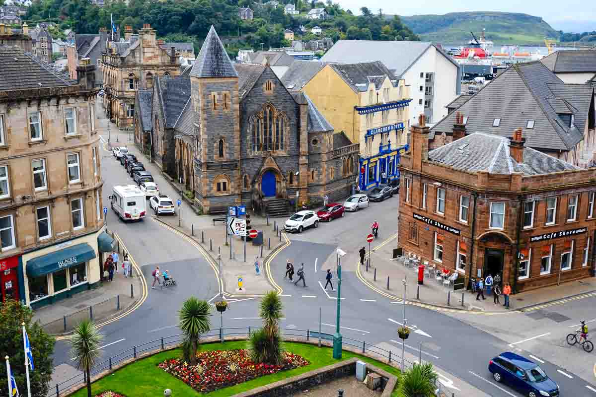 aerial view of streets in oban town centres