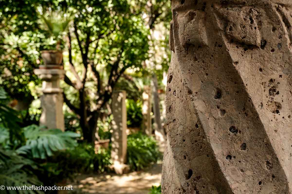 spiral stone pillar in garden