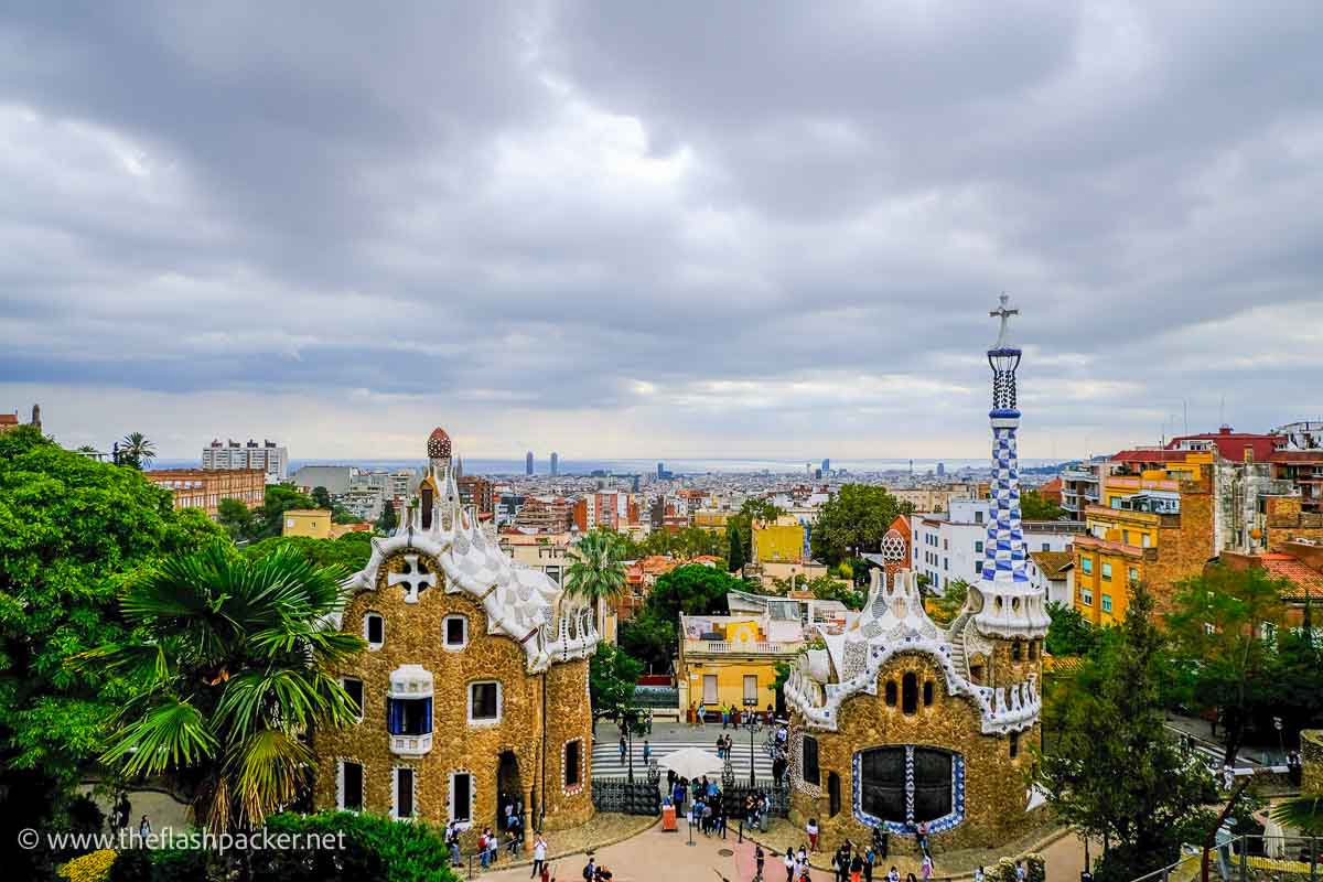 view of barcelona with fantastic gaudi buildings in foreground