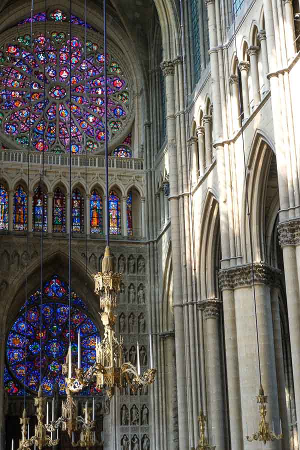 nave and rose window of gothic cathedral