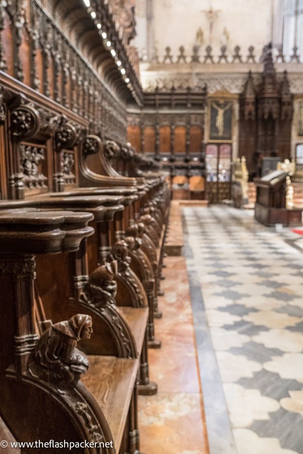 carved wooden choir stalls in seville cathedral