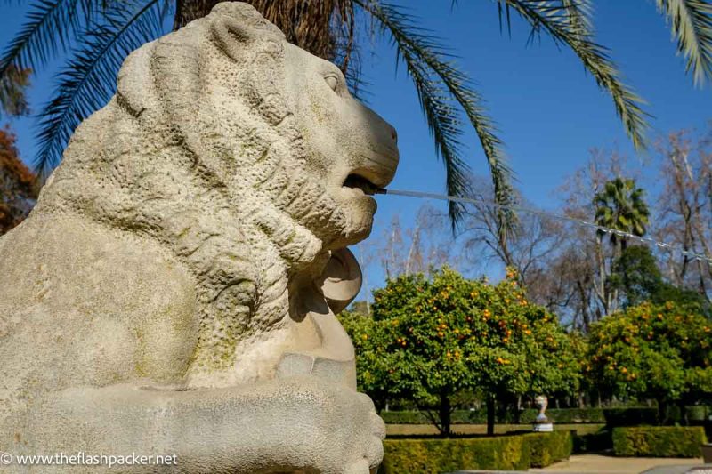 fountain in the shape of a loin's head spouting water