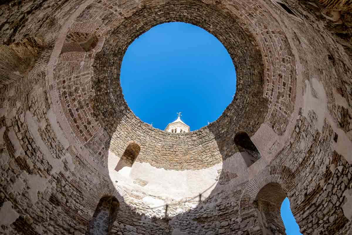 blue sky throughvestibule of Diocletian's Palace, Split