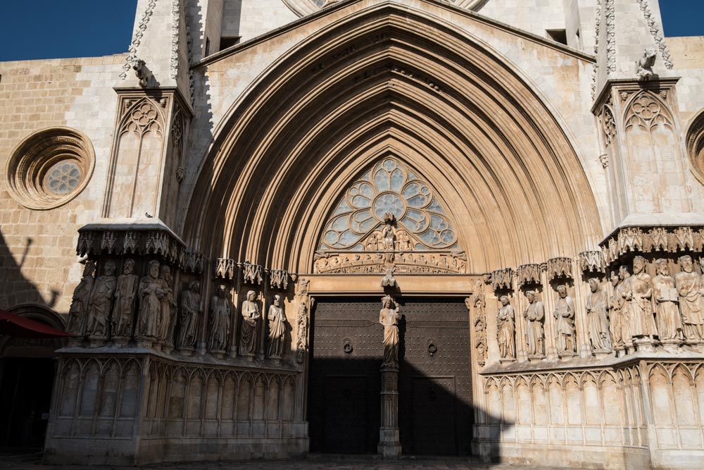 gothic cathedral door with carved sculptures