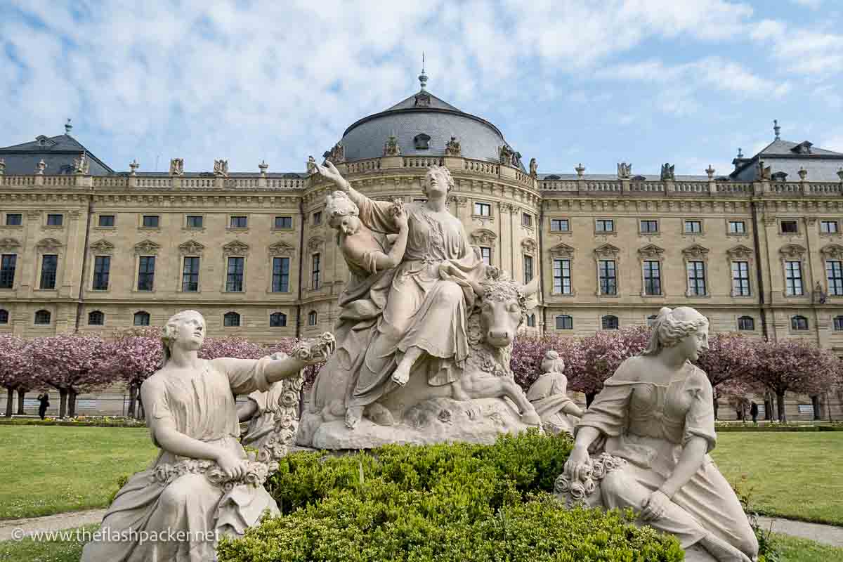 sculpture of female figures outside wurzburg residence in germany