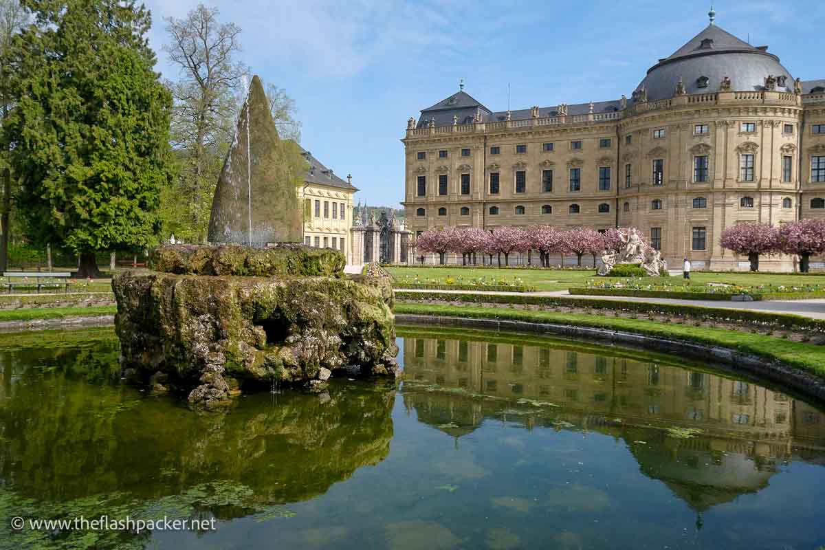 exterior of wurzburg residence reflected in a pond