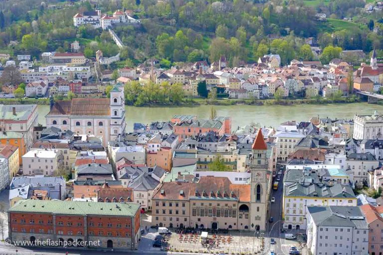 panoramic view of baroque town of passau altstadt and river