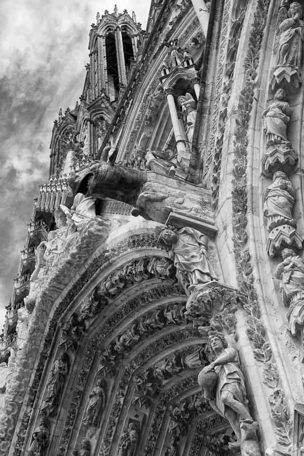 detail of reims cathedral statues on facade