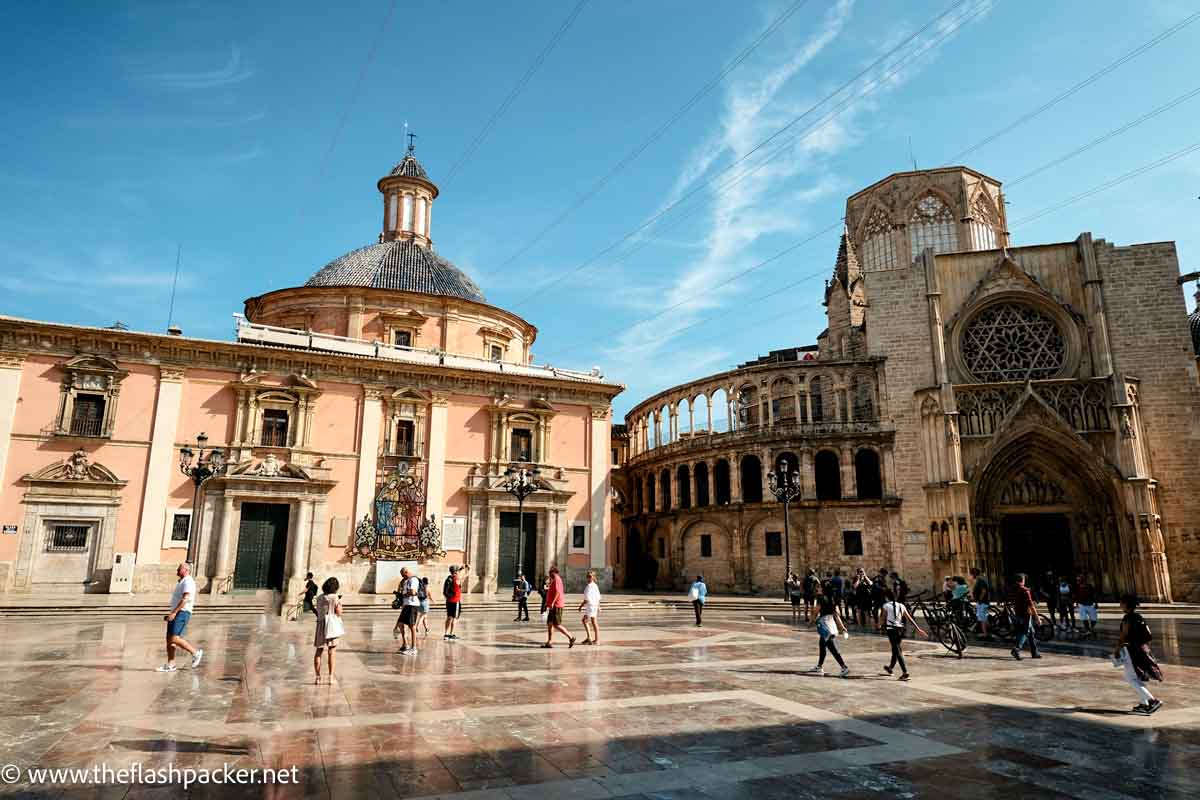 piazza in sunshine with cathedral and basilica