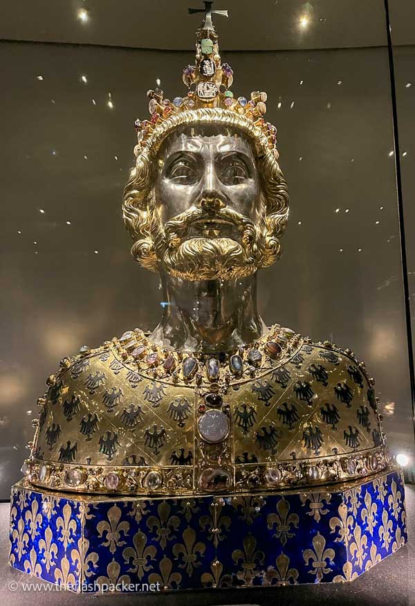 gold and jewel encrusted reliquary bust of charlemagne