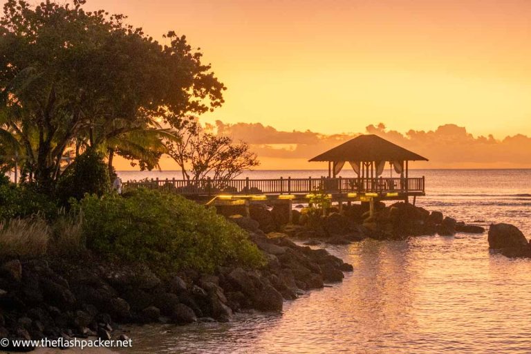 canopy at end of jetty at sunset at westin turtle bay resort and spa