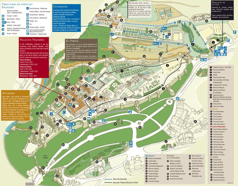 map showing the main parts of the alhambra granada