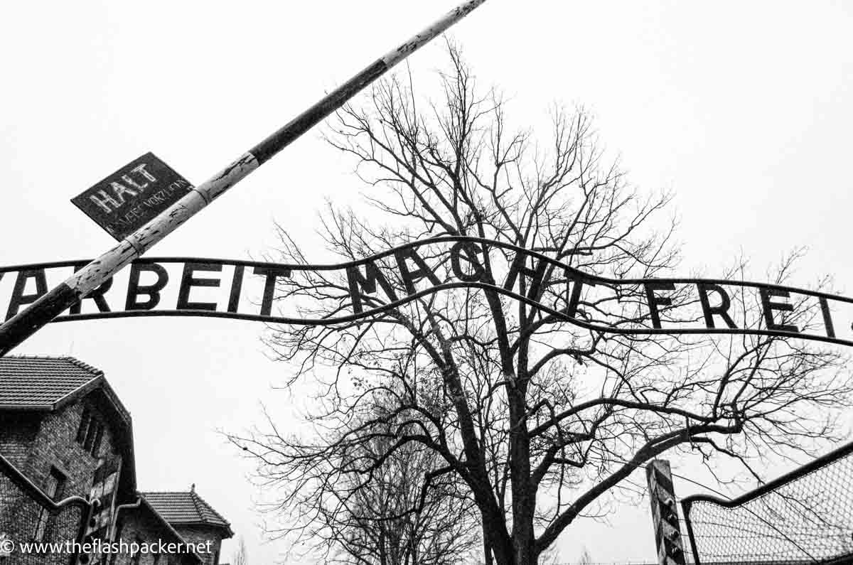 Arbeit Macht Frei sign at entrance to Auschwitz I