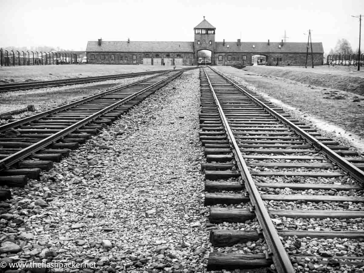 converging railway lines at Auschwitz II - Birkenau