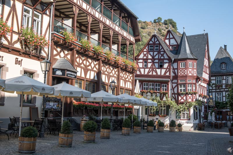 collection of pretty half-timbered buildings in bacharach germany