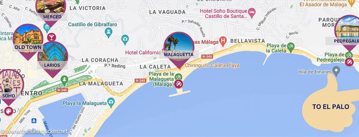 map of the best areas to stay in malaga spain