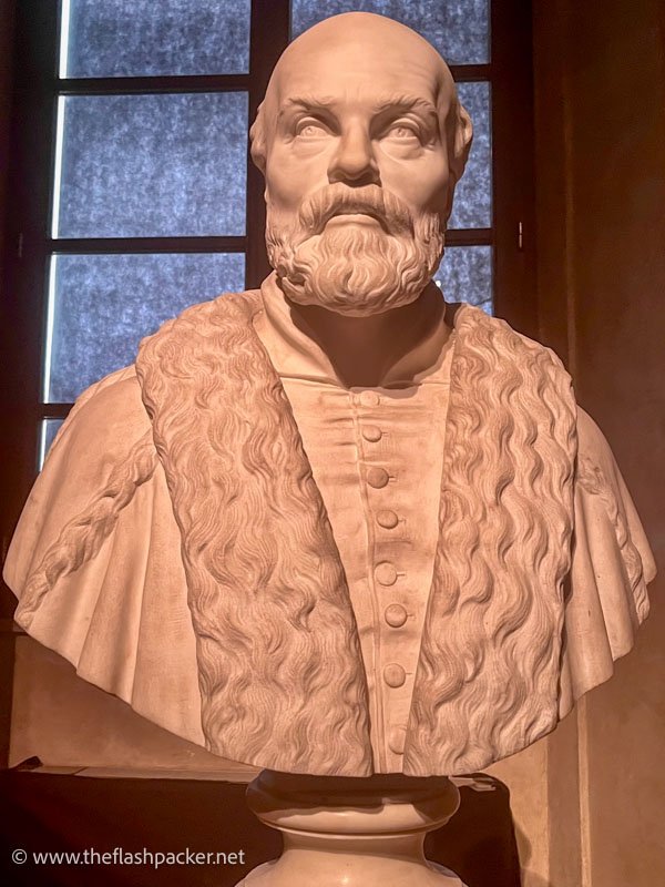 carved bust of a bald man with a beard