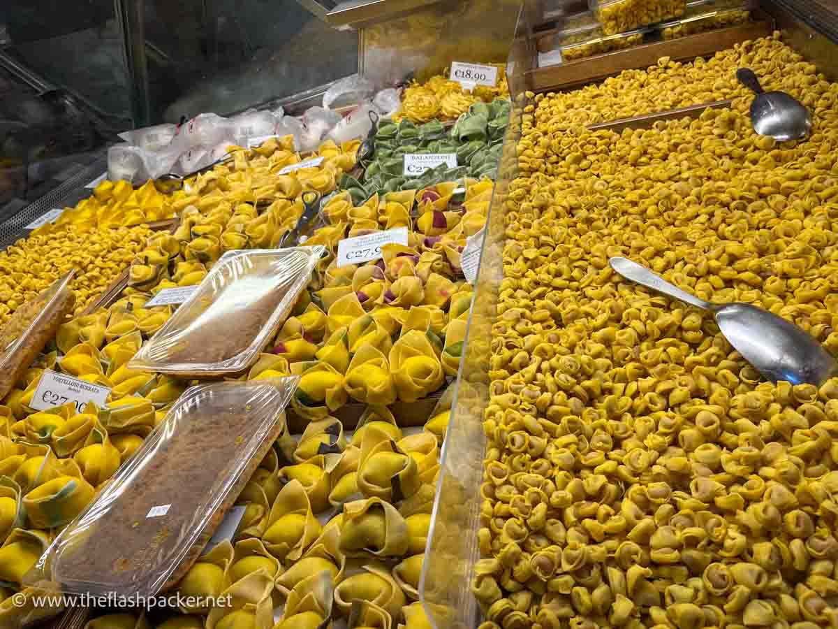 a display of different types of tortellini