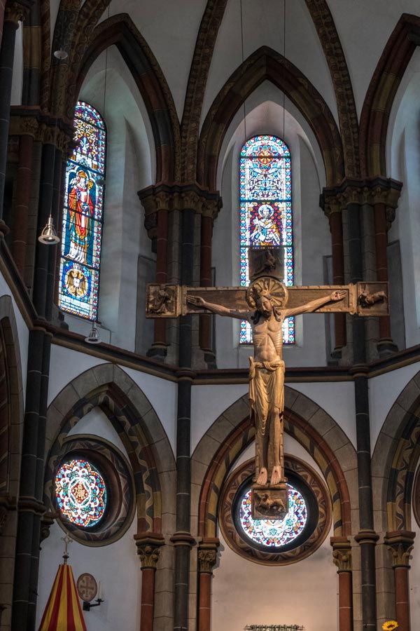 wooden crucifix hanging in st severus church in boppard germany