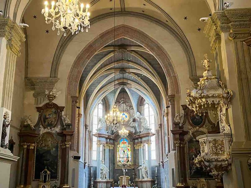 interior of simple gothic franciscan church in bratislava