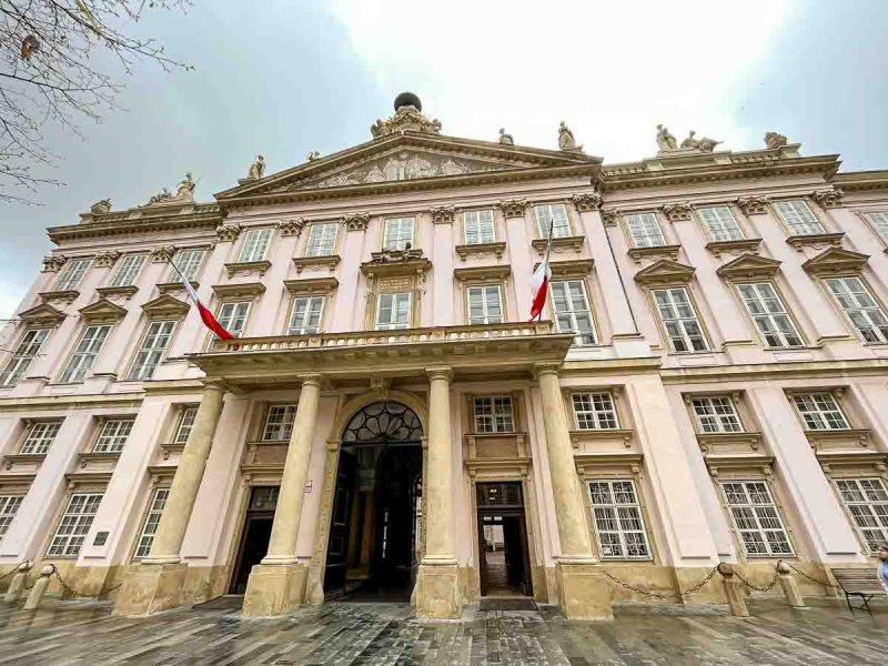 neoclassical facade of primates palace in bratislava