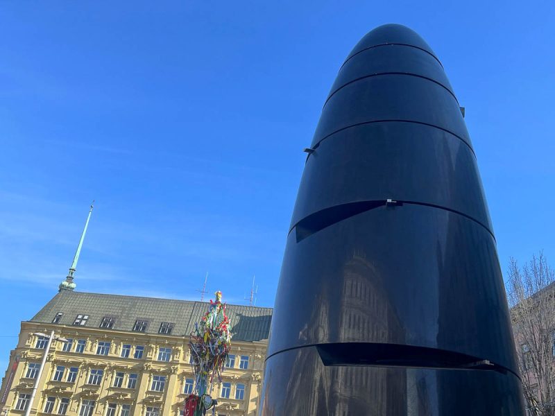 large bullet shaped astronomical clock in brno czechia