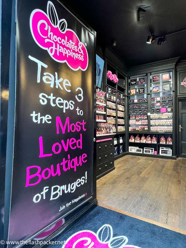 open door to chocolate shop in bruges belgium