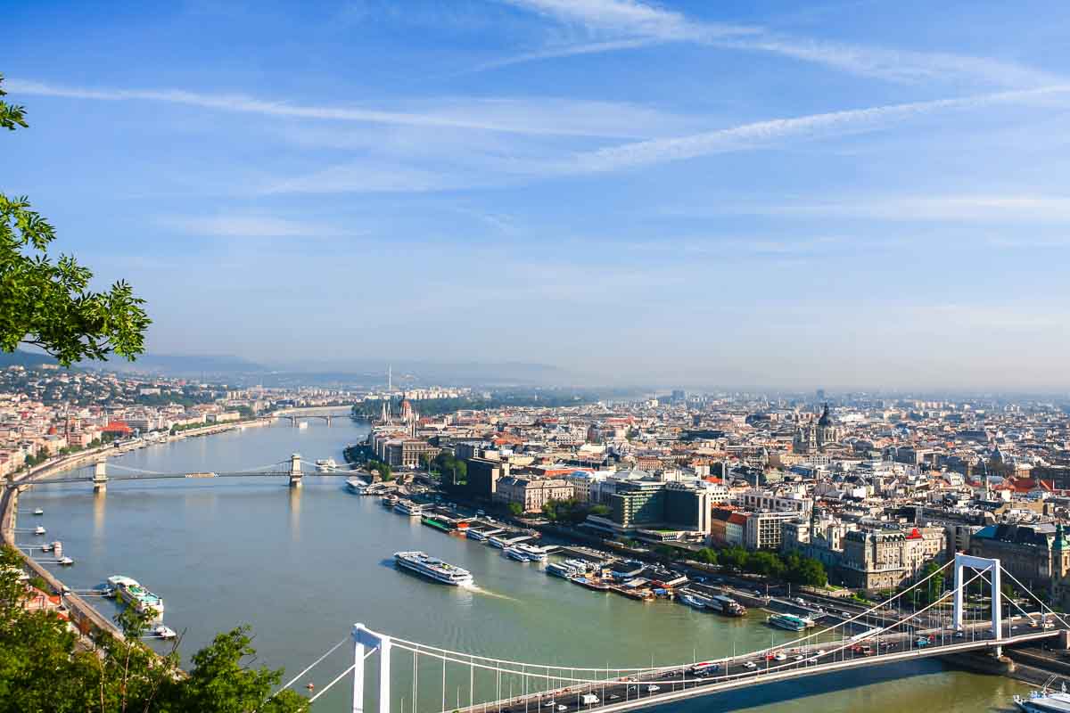 panoramic view of the river danube and budapest from gellert hill