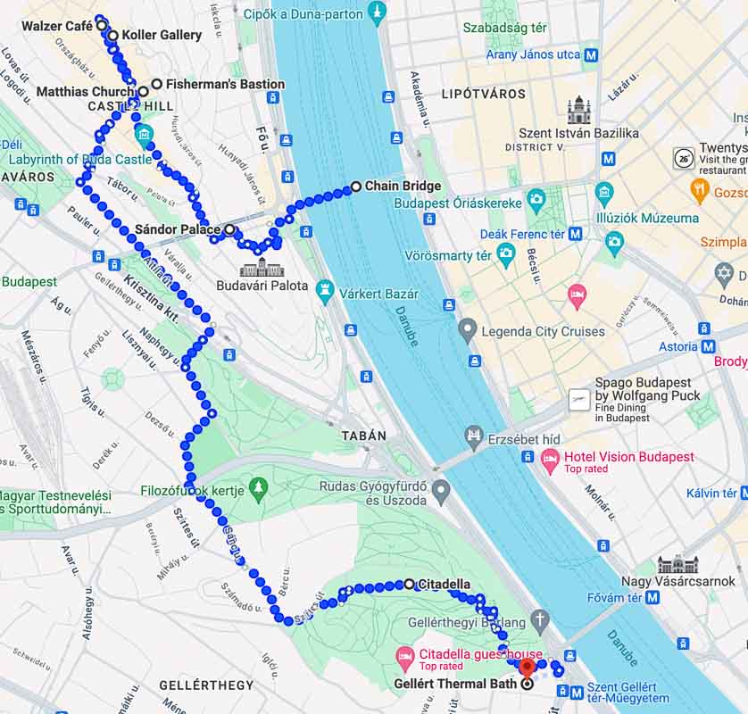 map of the best things to see in budapest on the buda side of the river