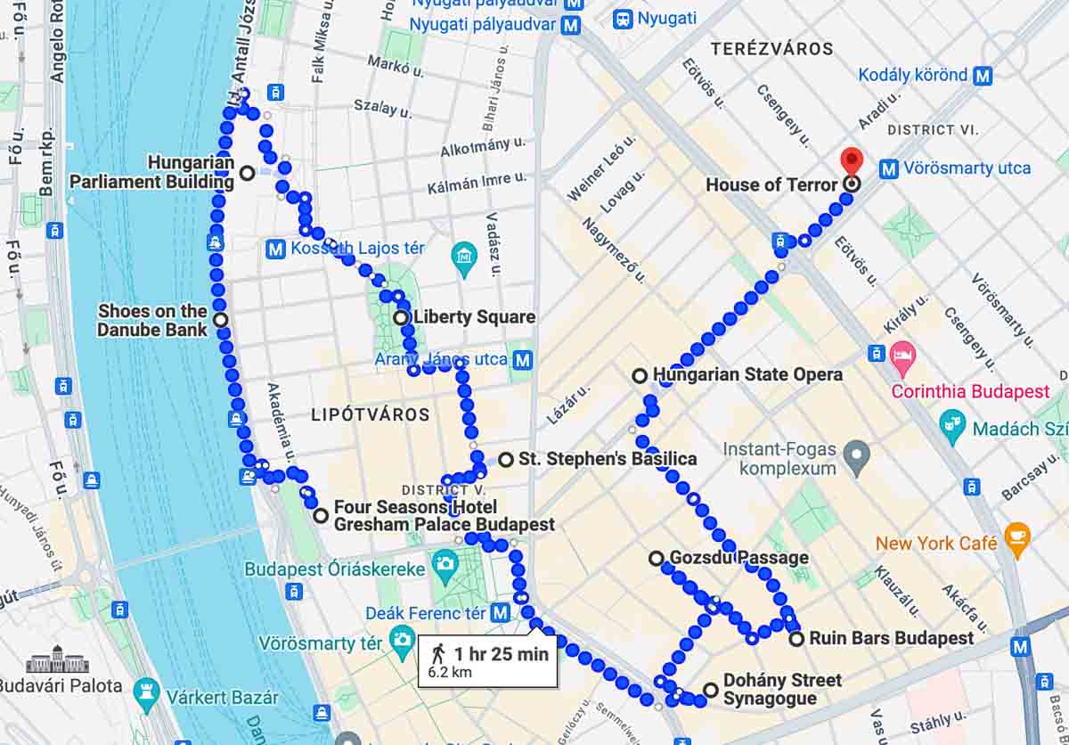 map of the what to see in budapest on the pest side of the river