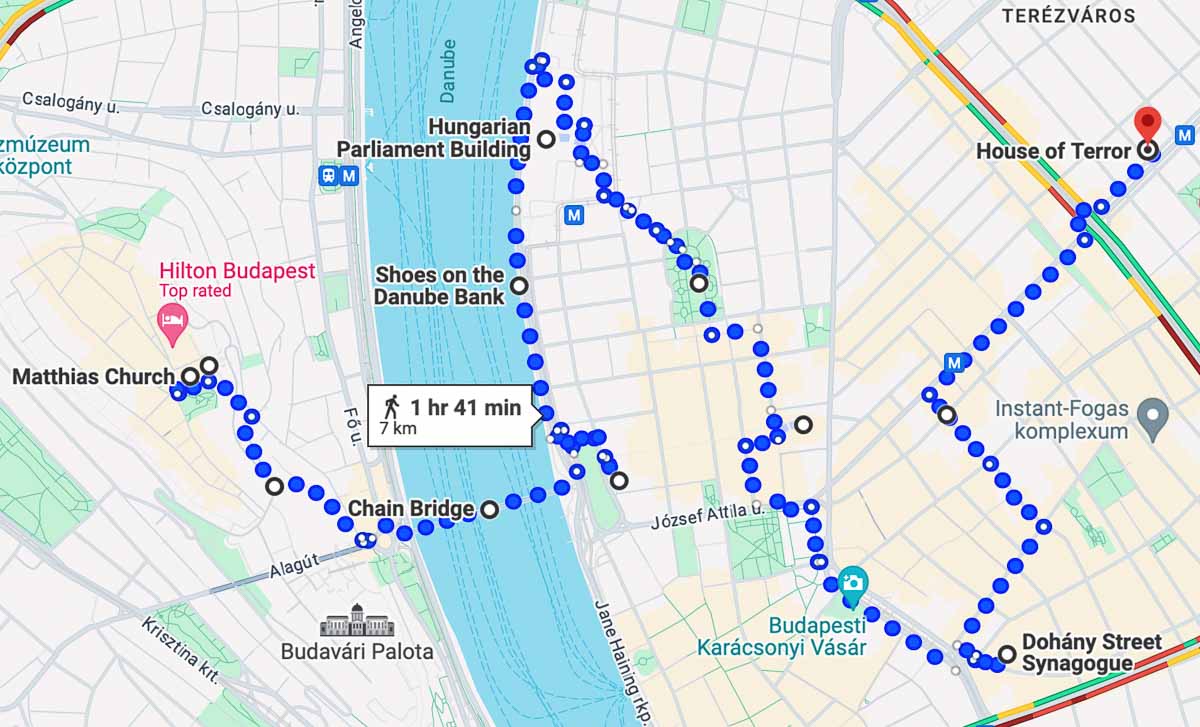 a map of the best things to see in one day in budapest as a self-guided walking tour