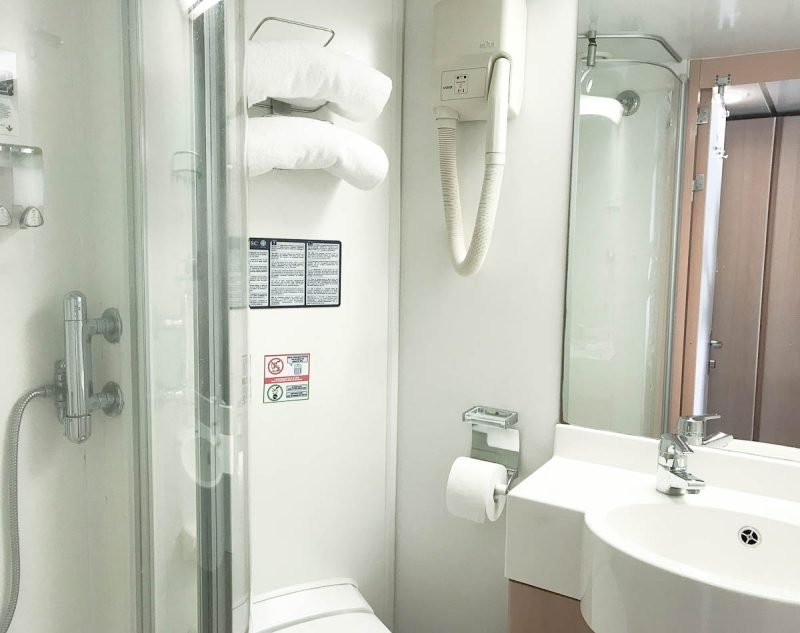 Bathroom in balcony cabin on MSC Sinfonia