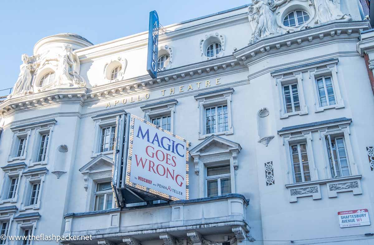 exterior of grand theatre in london with sign for harry potter and the cursed child