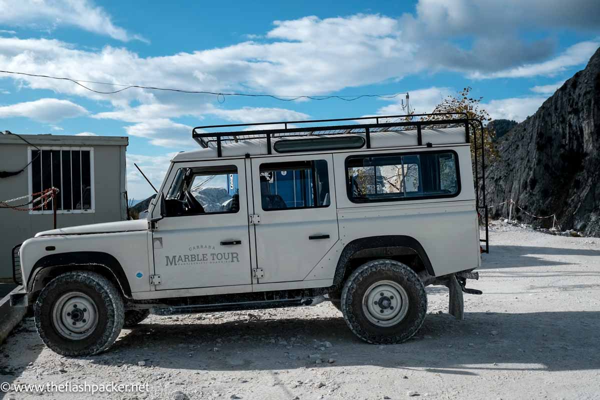 white jeep for Carrara marble mine tour