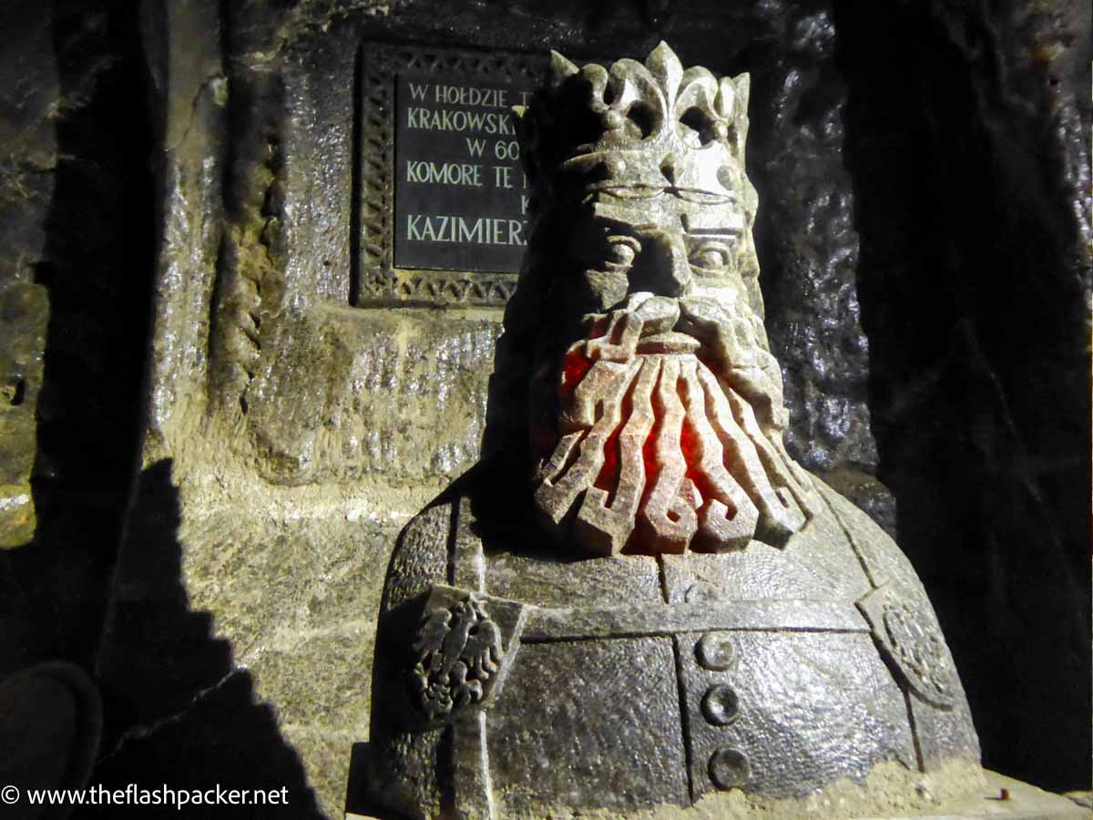 salt sculpture of Casimir the Great seen in Wieliczka Mine