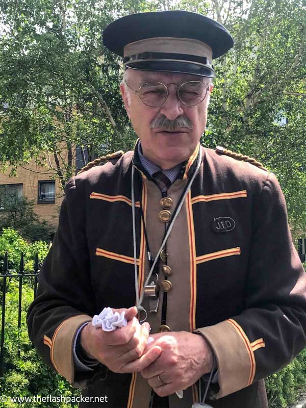 man dressed in brown cinema commissionaires uniform at Cinema Museum London