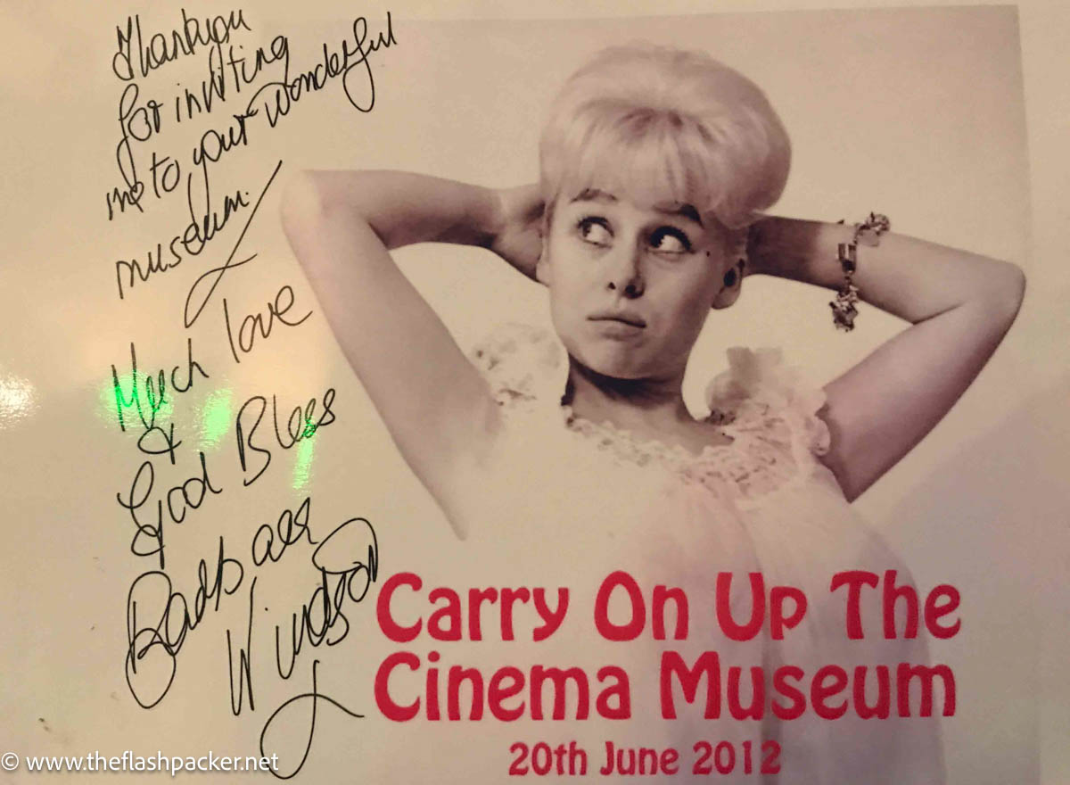 Barbara Windsor's autographed message at Cinema Museum London