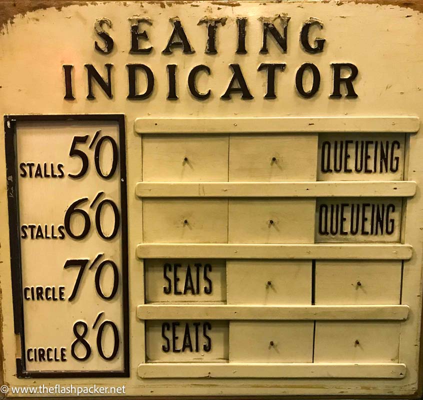 vintage seating indicator board for cinemas