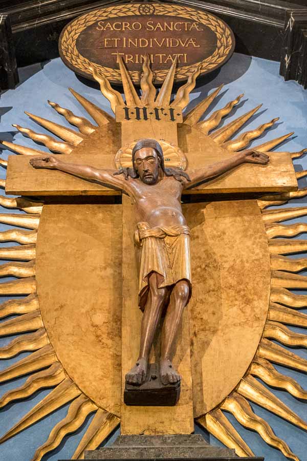 medieval carved wooden crucifix seen when visiting cologne cathedral