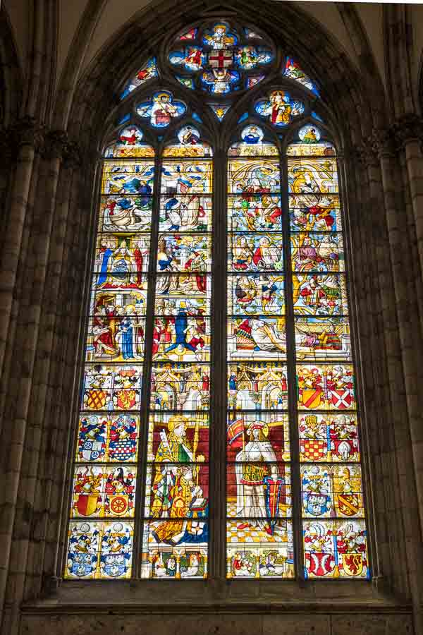 old stained glass window in cologne cathedral